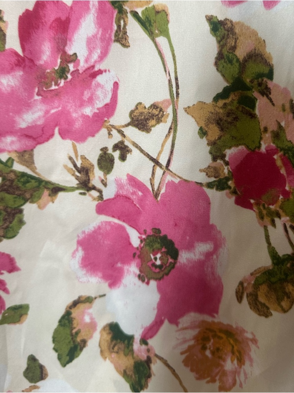 Zara Satin Effect Floral Button-Down Blouse Shirt Cream Pink Green  Sz XXL NWOT - Picture 8 of 10